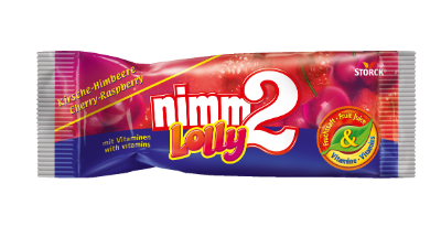 nimm2 Lolly - višně-malina - Drops s višňovou a malinovou příchutí s vitaminy.