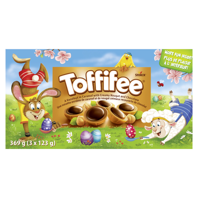Toffifee 369g (3x123g) - Landscape - A Hazelnut in Caramel with Creamy Nougat and Chocolate.