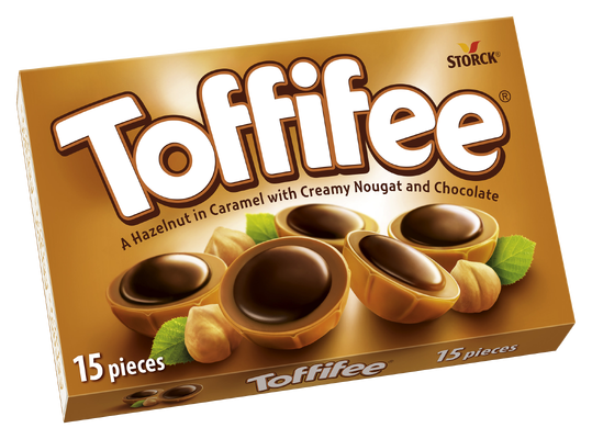 Toffifee 15 pieces - A Hazelnut (10 %) in a Caramel Cup (41 %) with Hazelnut Chocolate Filling (37 %) topped with Chocolate (12 %).