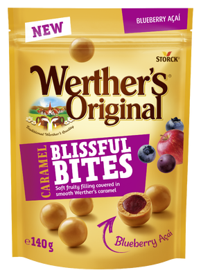 Werther's Original Blissful Bites Blueberry Acai - Smooth caramel with a soft blueberry, açai and apple flavoured centre (34%)