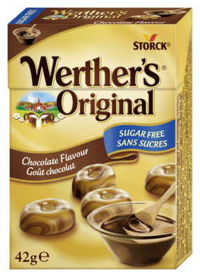 Werther's Original Sugar Free Chocolate Flavour Butter Candy Flip Top Box - Sugar free butter candies with chocolate flavor and sweeteners