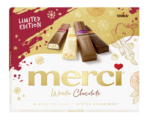 merci Winter Chocolate - Gevulde en niet-gevulde chocoladespecialiteiten.