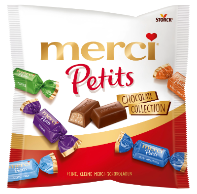 merci Petits Chocolate Collection 225g - Assortiment van niet-gevulde en gevulde chocoladespecialiteiten.