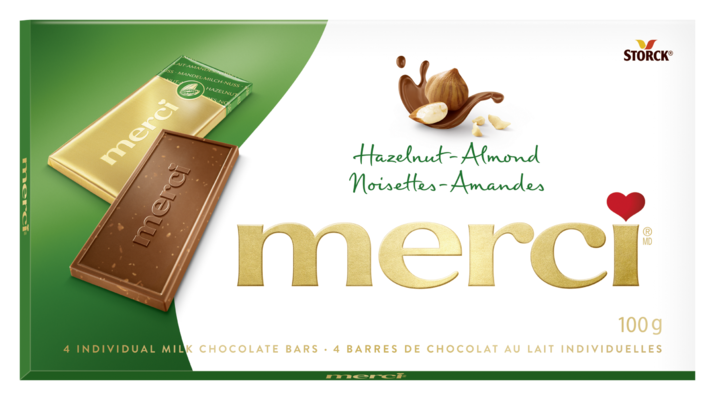 merci Barres de Chocolat Noisettes-Amandes 100g - 
