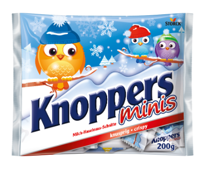 Knoppers Minis Winter - Gaufrette fourrée (fourré crème au lait 30,4 %, fourré pâte de noisettes 29,4 %)