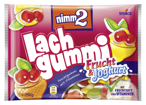 nimm2 Lachgummi fruit & yogourt - Gommes fruitées, avec des vitamines recouverts d’une couche à base de yogourt écrémé (40%)