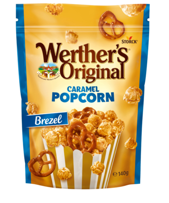 Werther's Original Caramel Popcorn Brezel - Pop-corn et bretzels (16%) enrobés de caramel crémeux au sel de mer (71%)