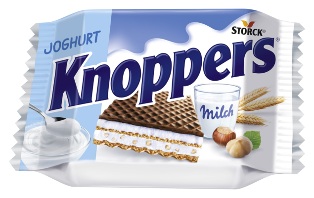 Knoppers Joghurt 1er - Gefüllte Waffelschnitte (32,4% Joghurtcremefüllung mit gehackten Haselnüssen, Milchcremefüllung 30,2%)