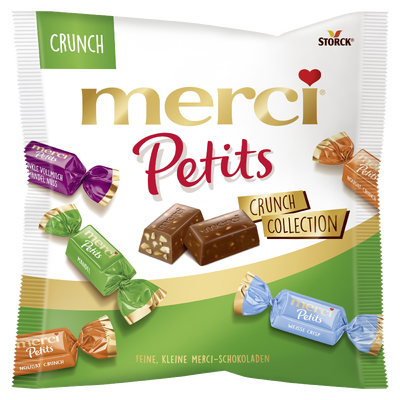 merci Petits Crunch Collection 125g - Mischung von nicht gefüllten und gefüllten Schokoladen-Spezialitäten.