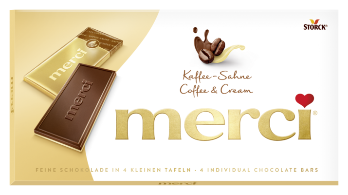 merci Tafelschokolade Kaffee-Sahne - Edel-Kaffee-Sahneschokolade (55%) auf Weißer Schokolade (45%)
