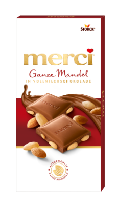 merci Ganze Mandel in Vollmilchschokolade - Edel-Vollmilchschokolade mit ganzen Mandeln (27%)