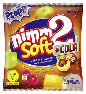nimm2 soft +Cola - Gefüllte Fruchtkaubonbons mit Vitaminen und Colageschmack