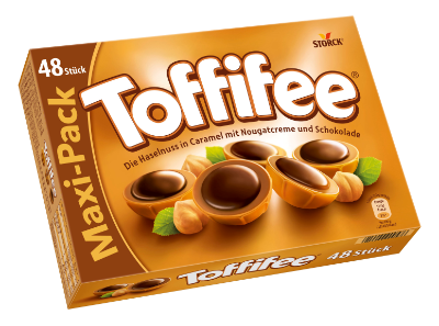Toffifee 48 Stück - Die Haselnuss (10 %) in Caramel (41 %) mit Nougatcreme (37 %) und Schokolade (12 %).