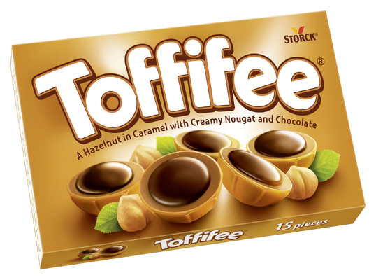 Toffifee 15 Stück - Die Haselnuss (10 %) in Caramel (41 %) mit Nougatcreme (37 %) und Schokolade (12 %).