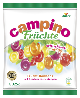Campino Früchte - Fruchtbonbons in den Geschmacksrichtungen: Zitrone, Orange, Kirsche und Schwarze Johannisbeere