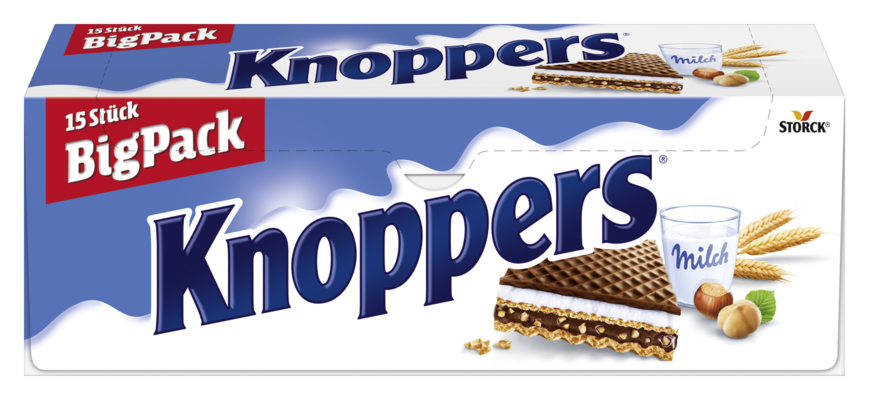 Knoppers Big Pack 15er - Gefüllte Waffelschnitte (Milchcremefüllung 30,2%, Nugatcremefüllung 29,4%)
