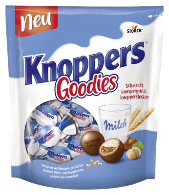 Knoppers Goodies 180g - Schokoladenkugel aus Edel-Vollmilchschokolade gefüllt mit Milchcremefüllung (19%), Nougatcremefüllung (15%) und Waffel (8,7%)
