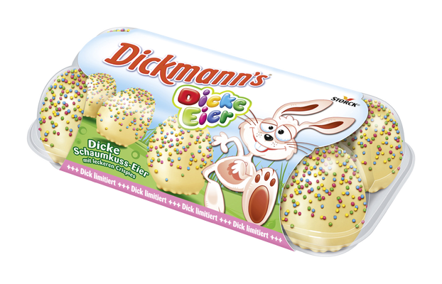 Super Dickmann's Dicke Eier - Schaumküsse mit bunten, dragierten Reis-Crisps ohne Schokolade