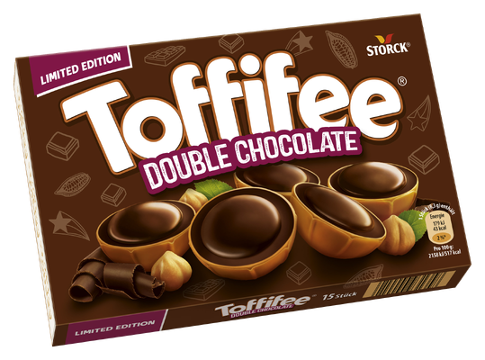 Toffifee Double Chocolate 15 Stück - Die Haselnuss (10%) in Caramel (41%) mit Schoko-Haselnuss-Creme-Füllung (37%) und Schokolade (12%)