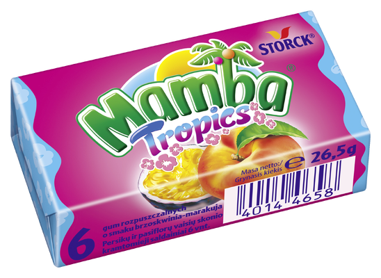 Mamba Tropics brzoskwinia-marakuja 26,5g - Gumy rozpuszczalne o smakach owocowych