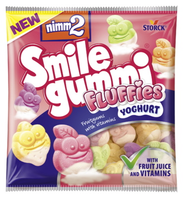 nimm2 Smilegummi Fluffies - Ovocné želé s vitamínmi a jogurtom z odstredeného mlieka.