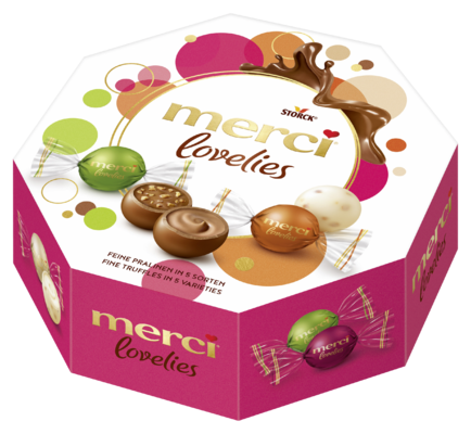 merci lovelies - Výběr čokoládových bonbonů./Zmes čokoládových bonbónov