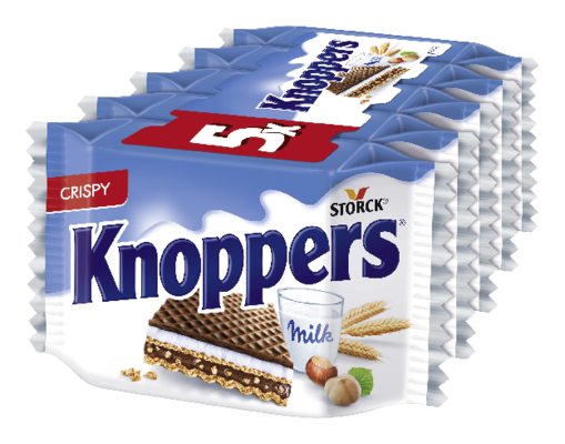 Knoppers 5 piezas - Barquillos rellenos (con 30,2% de crema de leche y 29,4% de crema de avellanas)