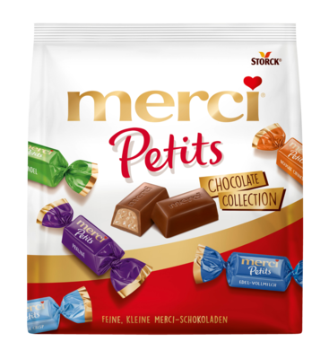 merci Petits Chocolate Collection 200g - Chokladpraliner med och utan fyllning/Blanding af fyldte og ikke fyldte chokoladespecialiteter.