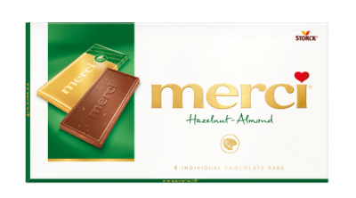 merci Tablets Hazelnut-Almond - Mjölkchoklad/Mælkechokolade med bitar/stykker av hasselnötter/hasselnødder och mandel