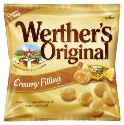 Werther's Original Creamy Filling - Gräddkarameller med krämig kolafyllning/Karamelfyldte flødebolsjer/Fylte fløtedrops (24%)